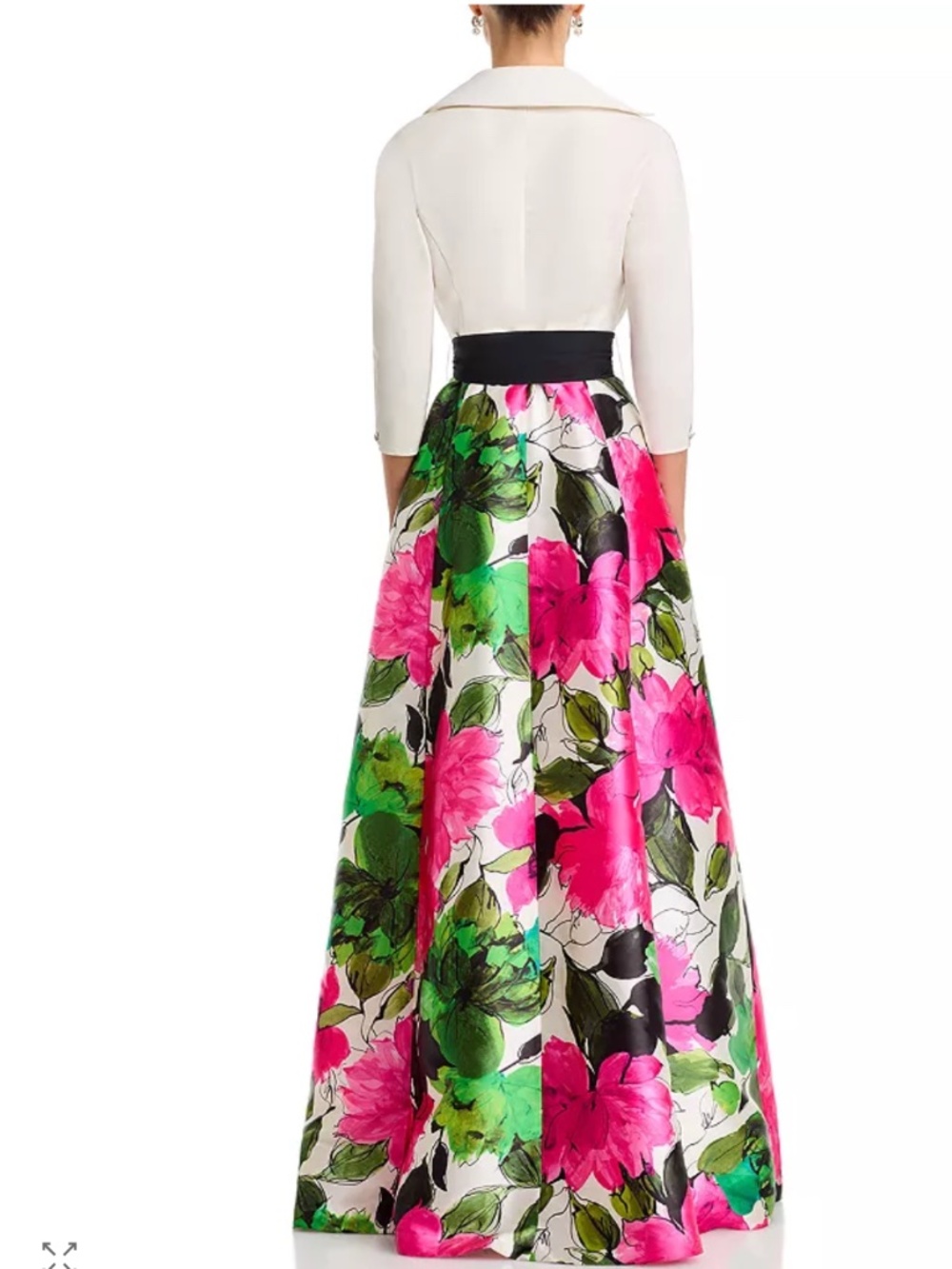 Teri Jon Rickie freeman sz 12 Taffeta shirt dress gown black top floral skirt - Picture 5 of 7